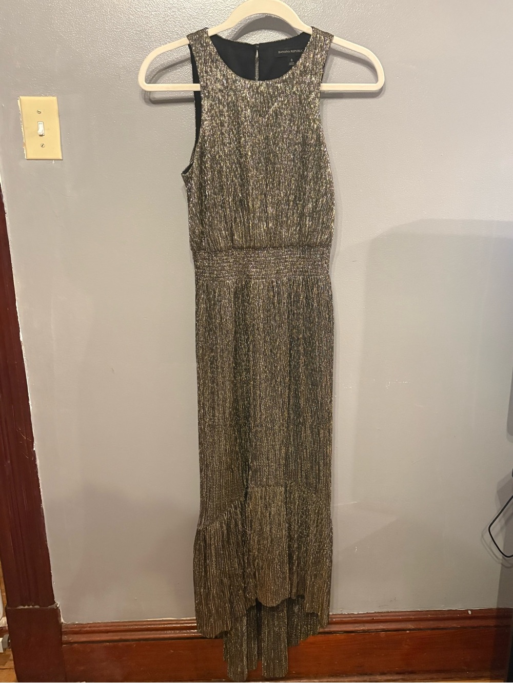Banana Republic Metallic Gold High-Low Sleeveless Maxi Dress